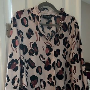 Eloquii mauve and black ruffle sleeve blouse